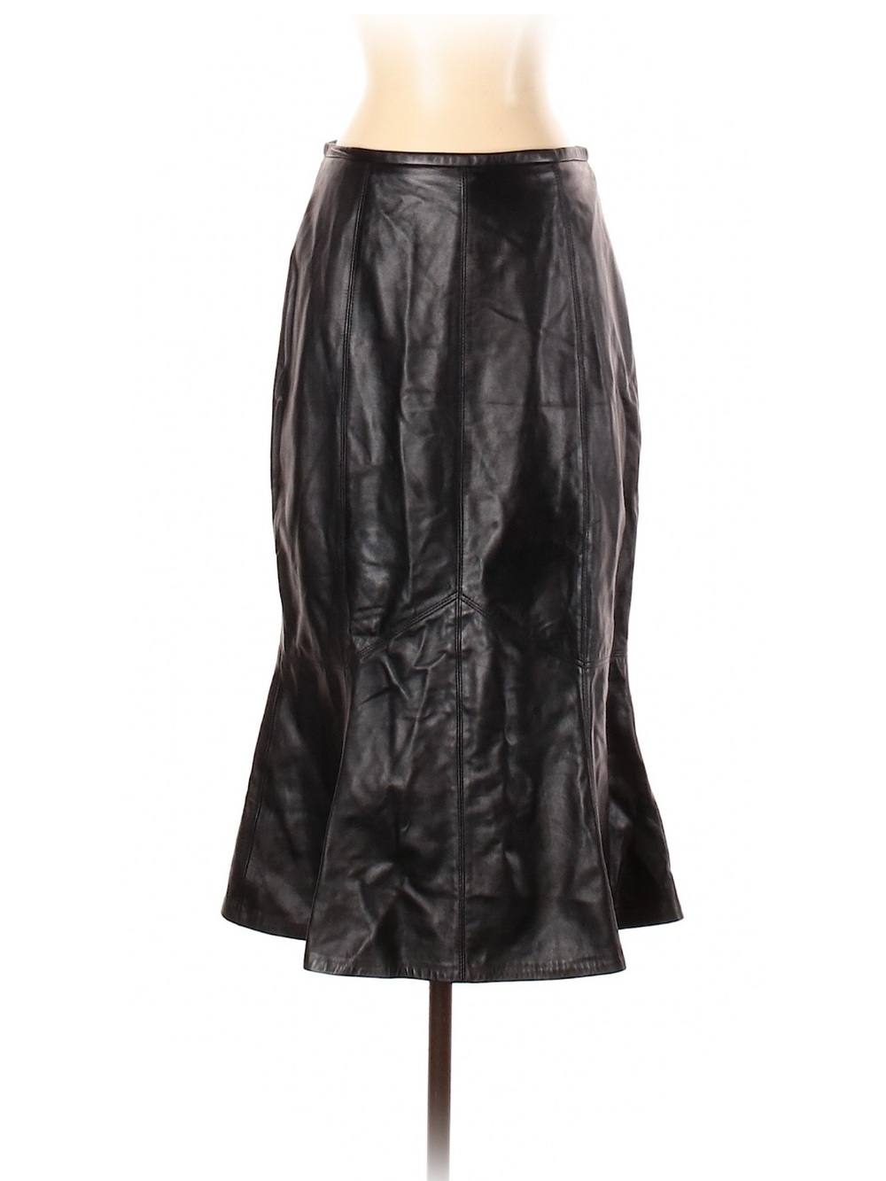 Collection - Classic Black Leather Flared Midi Skirt - Sz 2